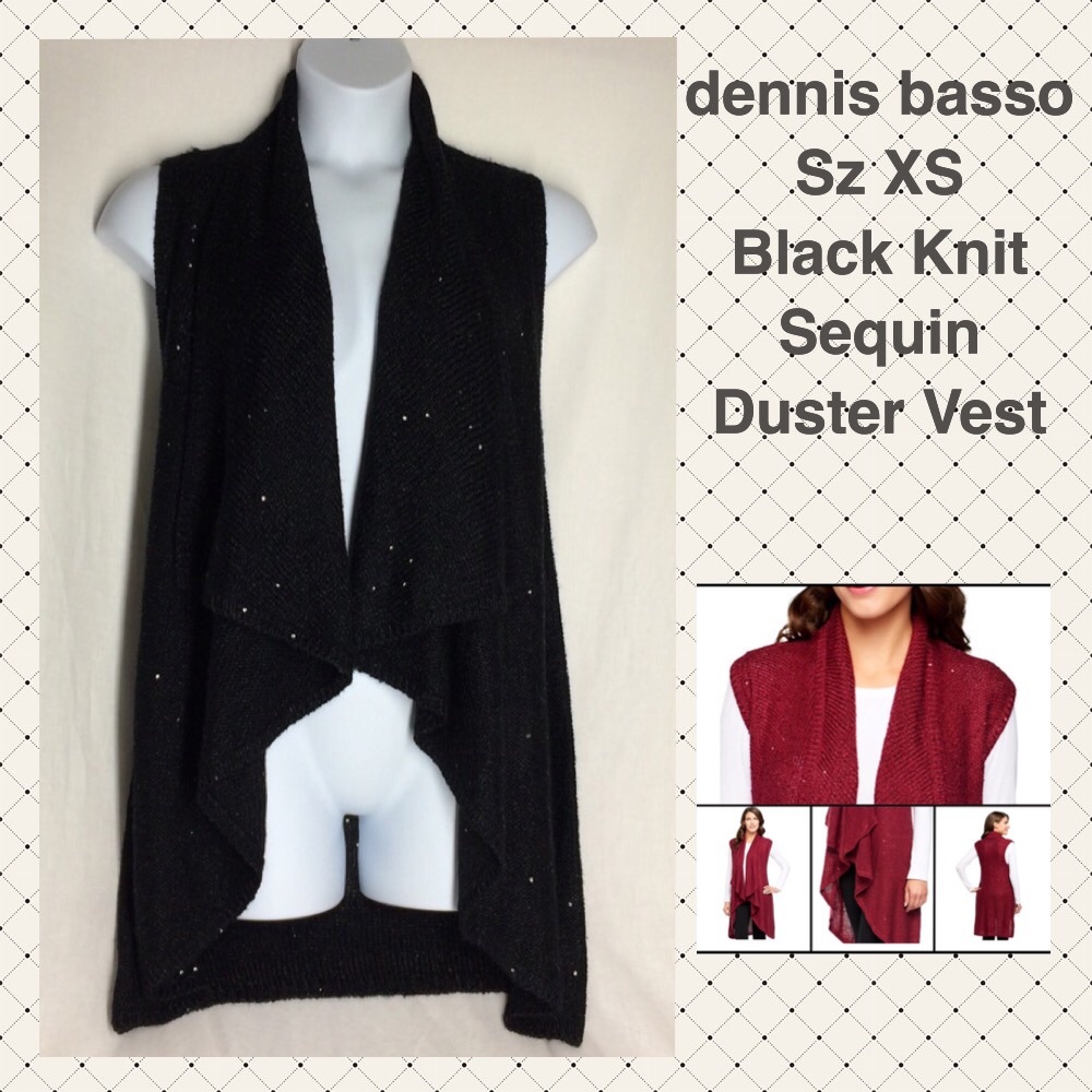 🛍Dennis Basso Black Sequin Open Front Vest XS